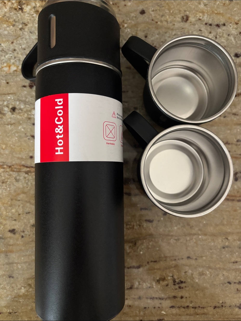 Bundle 3/$15 Black Hot & Cold Insulated Thermos Bottle with 3 Cups